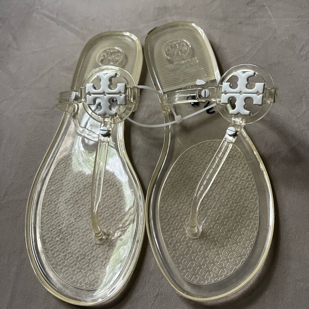 Tory Burch Clear and White Sandals